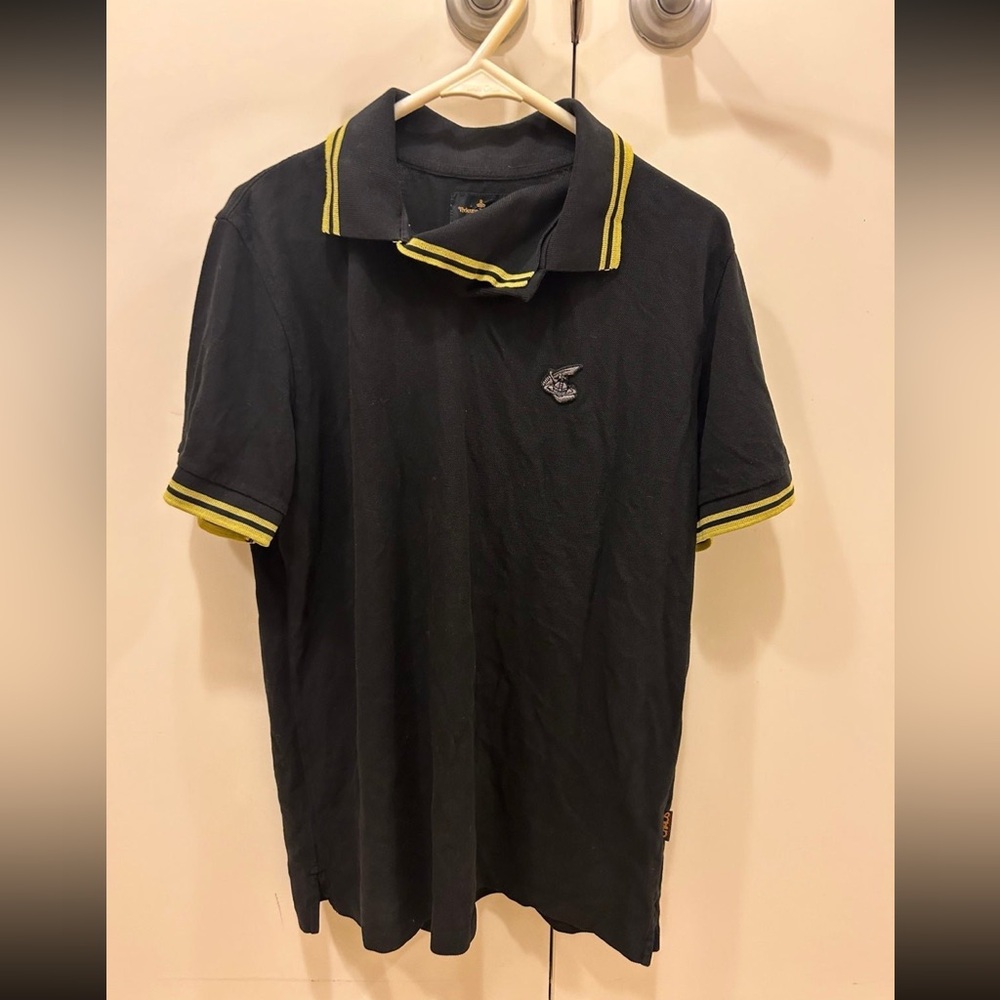 Vivienne Westwood Chaos classic Black Short sleeve Collar polo green trim shirt